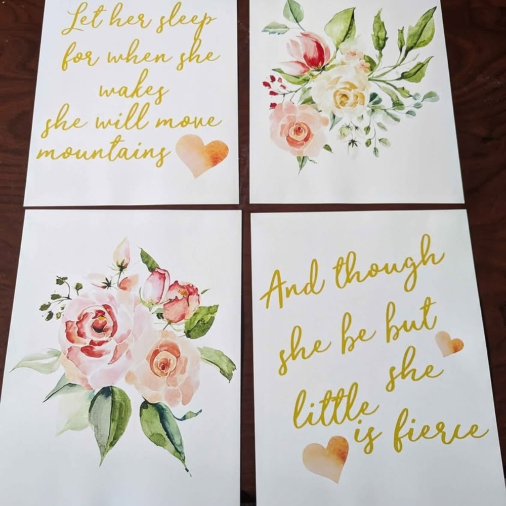 New Set Of 4 Floral and Inspirational Quote Wall Art Set